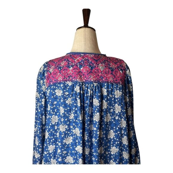 J Crew Dress Women XS Blue Floral Embroidered Midi Preppy Boho Cottagecore - Picture 6 of 15